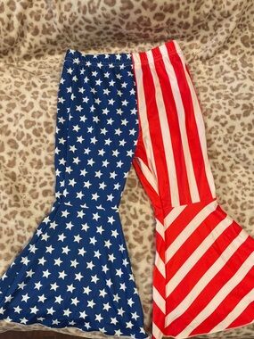 Girls 2-3T American Flag Flared Bell Bottoms - Red & Blue